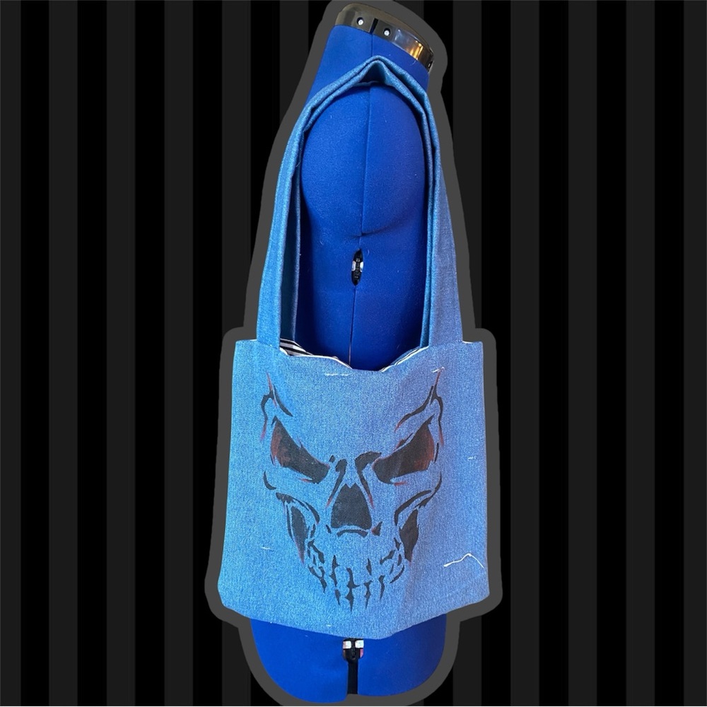 Handmade denim Skull Tote Bag